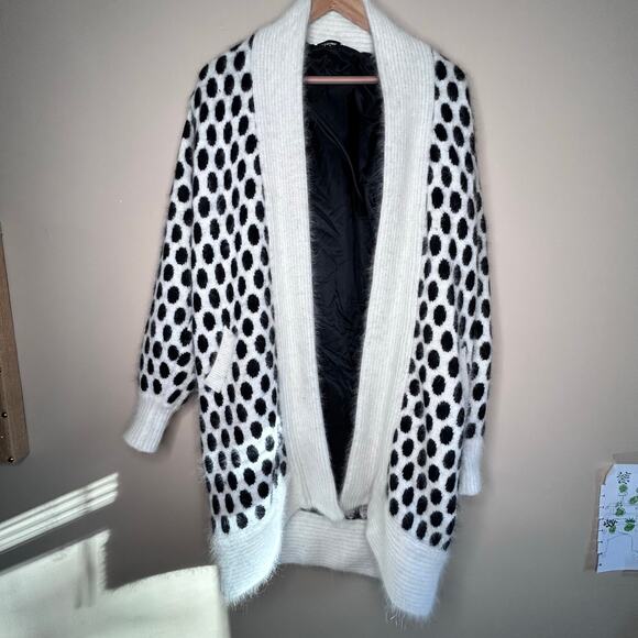 Mirano Black White Pattern Angora Coatigan 80% Angora Korea Vintage Lined L - Picture 1 of 10